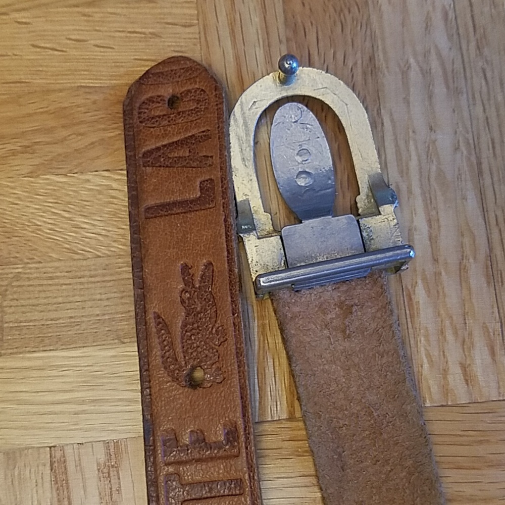 RARE Vintage Lacoste leather embossed monogrammed belt and buckle Warrior - Picture 10 of 11